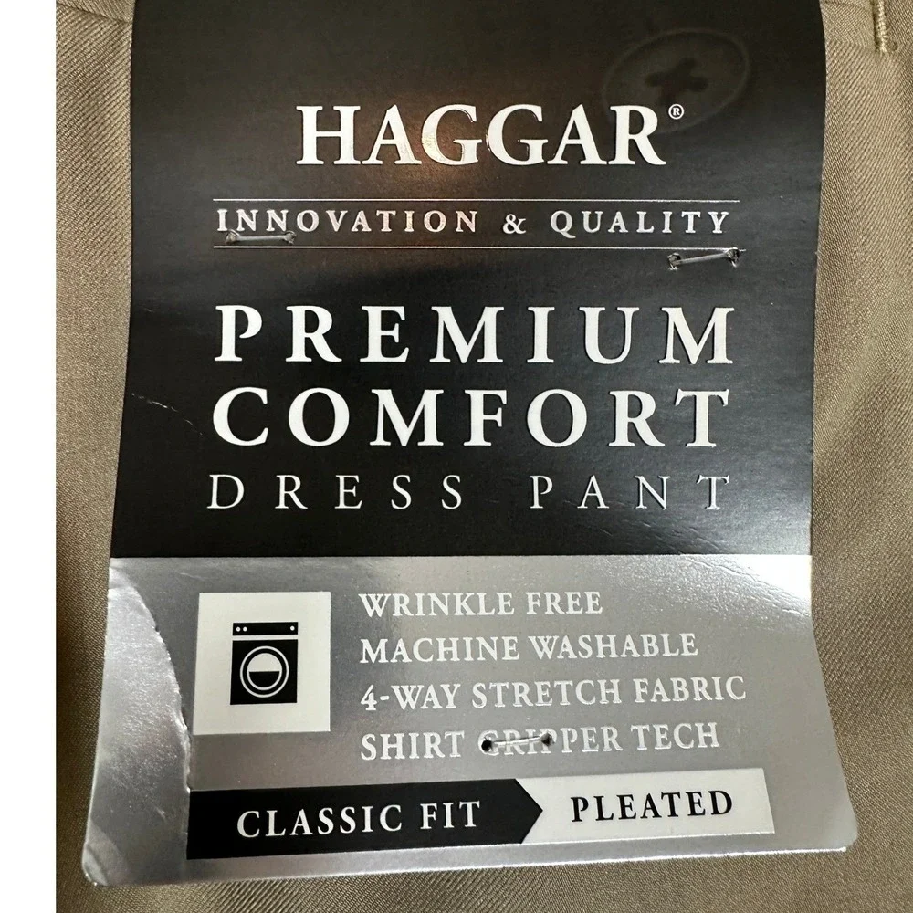 NEW Haggar Pants Mens Mens 40X29 Tan Premium Comfort Dress Classic Fit Stretch
